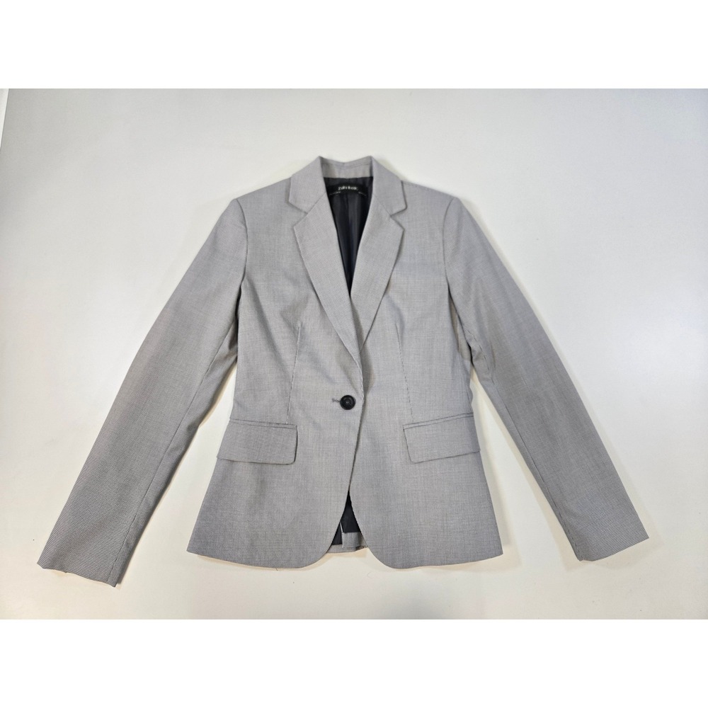 Zara Basic Womens Grey Micro Houndstooth Single Button Blazer Jacket Size 2